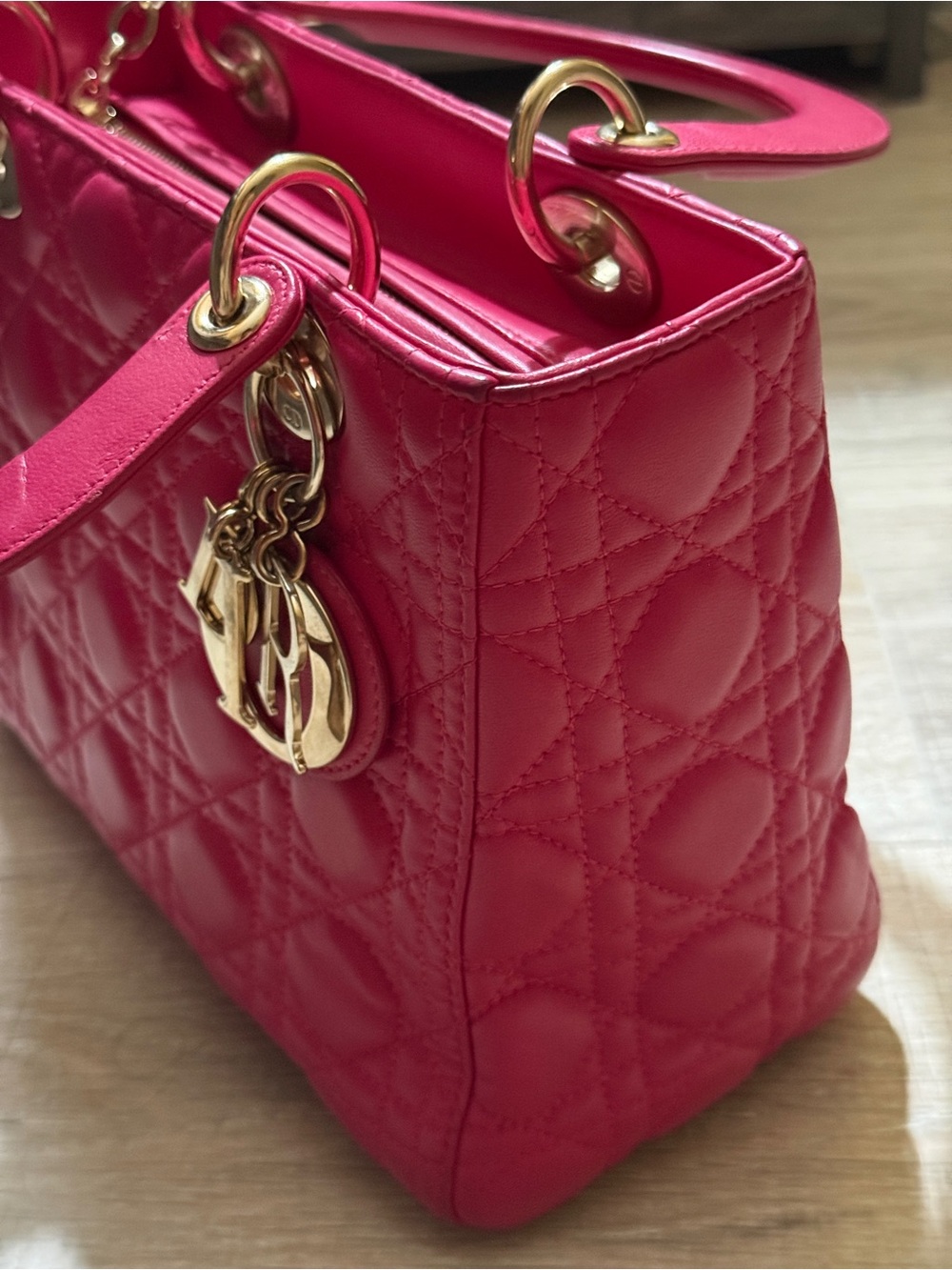 Dior Fuchsia Lady Dior Quilted Top-Handle Satchel - Picture 2 of 11